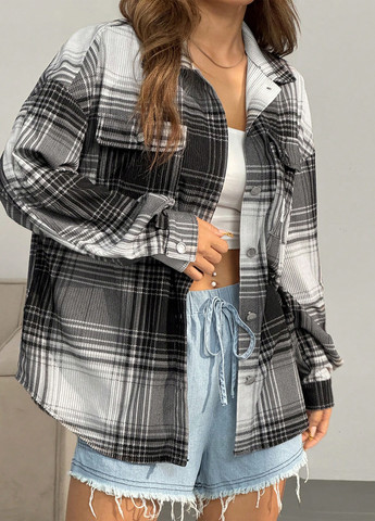 Черно-белая кэжуал рубашка в клетку SHEIN