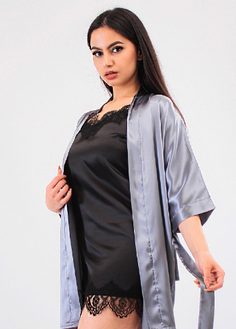 Світло-сірий демісезонний комплект (нічна сорочка, халат) Ghazel