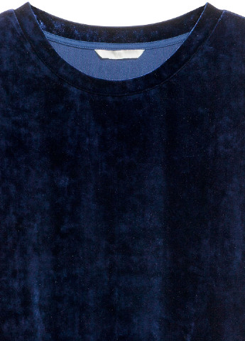 Свитшот H&M - Прямой крой однотонный темно-синий кэжуал полиэстер, велюр - (199429551)