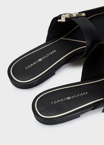 Черные мюли Tommy Hilfiger с логотипом на низком каблуке
