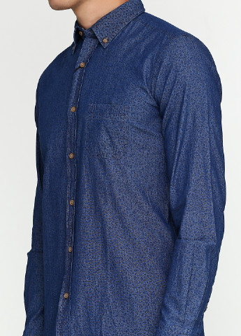 Синяя кэжуал рубашка с рисунком Massimo Dutti с длинным рукавом