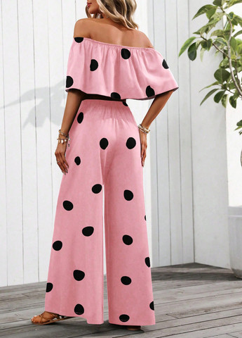 Розовый летний комплект (топ, брюки) SHEIN