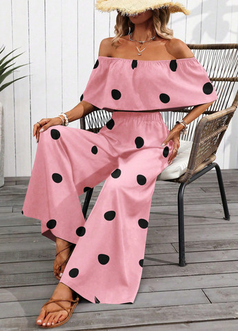 Розовый летний комплект (топ, брюки) SHEIN