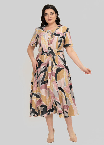 Комбинированное кэжуал платье клеш A'll Posa с абстрактным узором