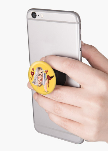 Попсокет (Popsockets) тримач для смартфону Біллі Айлиш (Billie Eilish) (8754-2675) Чорний MobiPrint (221548563)