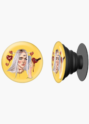 Попсокет (Popsockets) тримач для смартфону Біллі Айлиш (Billie Eilish) (8754-2675) Чорний MobiPrint (221548563)