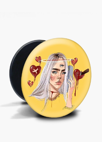 Попсокет (Popsockets) тримач для смартфону Біллі Айлиш (Billie Eilish) (8754-2675) Чорний MobiPrint (221548563)