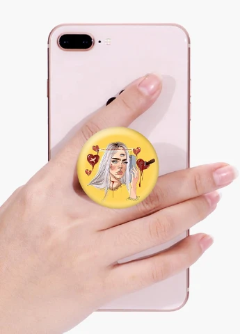 Попсокет (Popsockets) тримач для смартфону Біллі Айлиш (Billie Eilish) (8754-2675) Чорний MobiPrint (221548563)