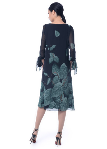 Черное коктейльное платье а-силуэт Iren Klairie с цветочным принтом
