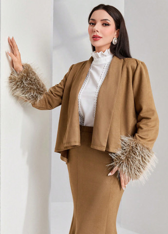 Бежевий демісезонний комплект (блуза, спідниця) SHEIN