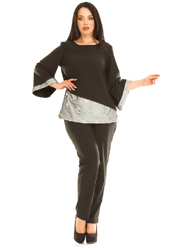 Костюм (блуза, брюки) Primyana брючный цветочный чёрный кэжуал