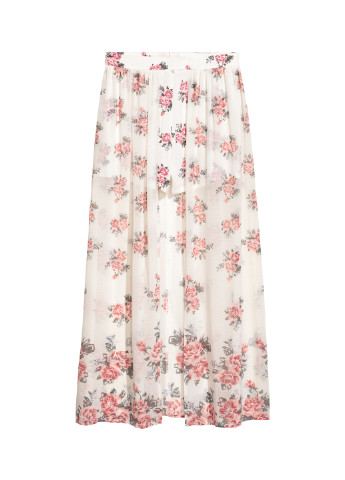 Молочная кэжуал цветочной расцветки юбка H&M а-силуэта (трапеция)