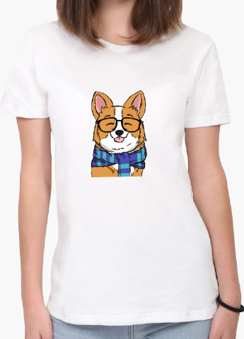 Белая демисезон футболка женская корги (corgi) белый (8976-1227) xxl MobiPrint