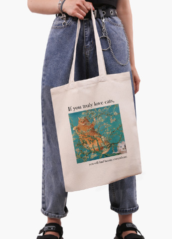 Эко сумка шоппер белая Кот Винсент Ван Гог (Vincent van Gogh Cat) (9227-2963-WT-1) 41*35 см MobiPrint (228156170)
