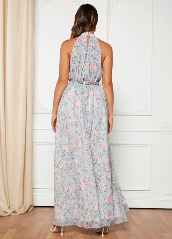 Блакитна вечірня сукня SHEIN з квітковим принтом