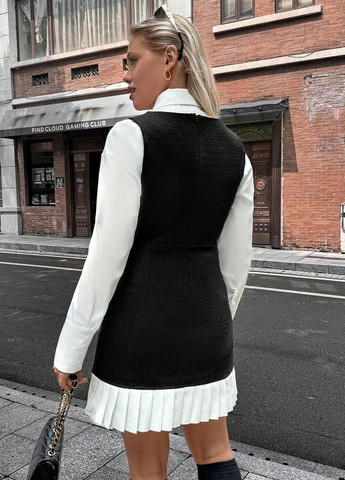 Черно-белое кэжуал платье а-силуэт SHEIN однотонное