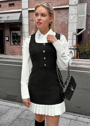 Черно-белое кэжуал платье а-силуэт SHEIN однотонное