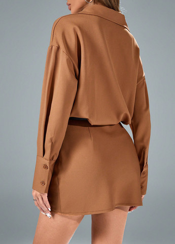 Світло-коричнева ділова, кежуал сукня сукня-сорочка SHEIN однотонна