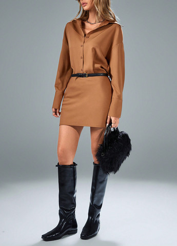 Світло-коричнева ділова, кежуал сукня сукня-сорочка SHEIN однотонна