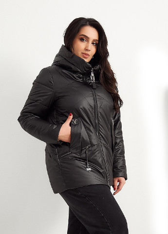 Черная демисезонная женская демисезонная куртка черная 01922 Visdeer