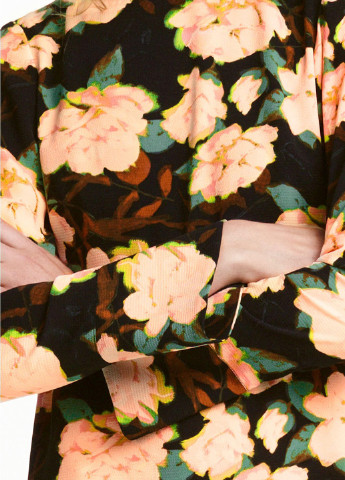 Черное платье демисезон,черный в узоры розовый, H&M с цветочным принтом