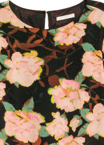 Черное платье демисезон,черный в узоры розовый, H&M с цветочным принтом