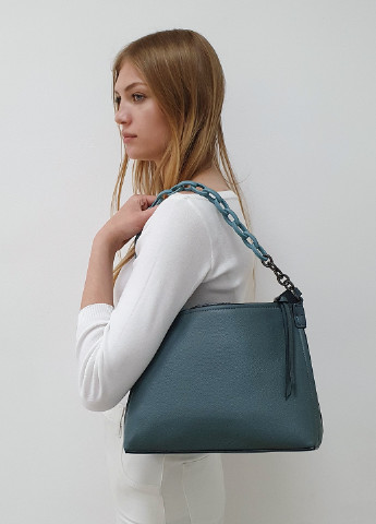 Кожаная женская сумка с цепью средняя голубая Fashion (232986057)