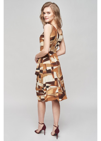 Комбинированное деловое платье юна клеш, с пышной юбкой BYURSE с абстрактным узором