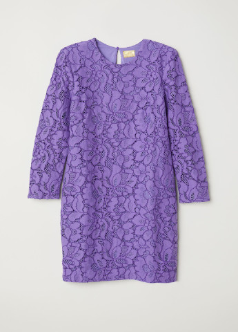 Фиолетовое праздничный короткое платье из кружева H&M однотонное
