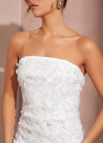 Білий коктейльна сукня силуетна, бандо, з відкритою спиною, з відкритими плечима SHEIN однотонна