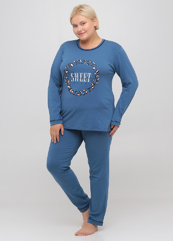 Синяя всесезон пижама (лонгслив, брюки) футболка + брюки Lucci