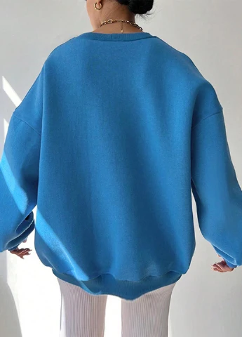 Блакитний світшот SHEIN напис без декору (346914462)