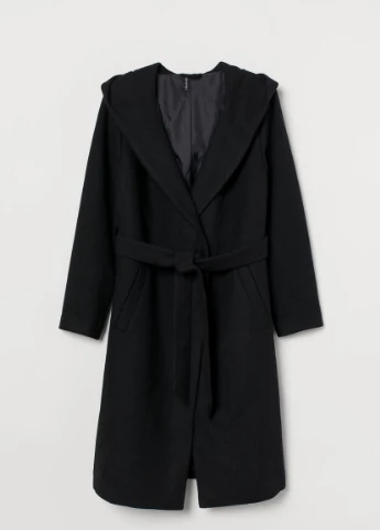 Черное зимнее H&M+ Пальто с капюшоном H&M+