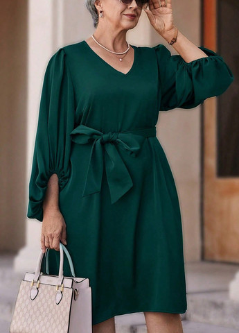 Темно-зеленое кэжуал платье а-силуэт SHEIN однотонное