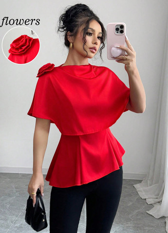 Червона блуза з баскою SHEIN