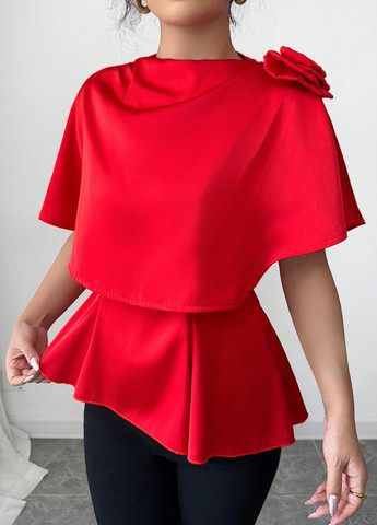 Червона блуза з баскою SHEIN