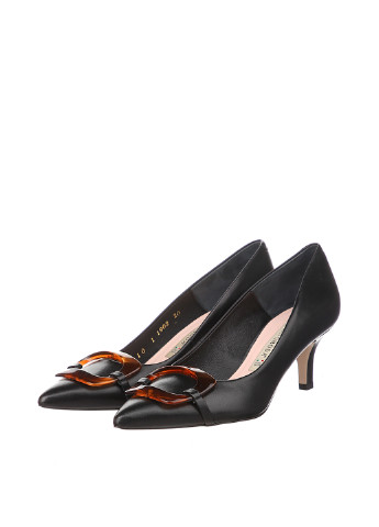 Черные женские кэжуал туфли с пряжкой на среднем каблуке - фото