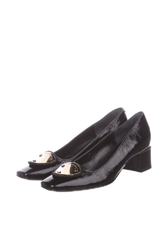 Черные женские кэжуал туфли с металлическими вставками на среднем каблуке - фото