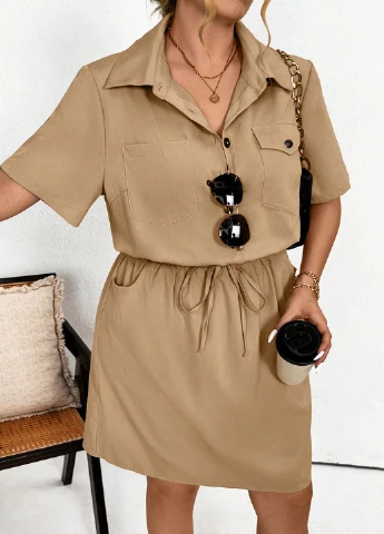 Пісочна кежуал сукня сукня-сорочка SHEIN однотонна