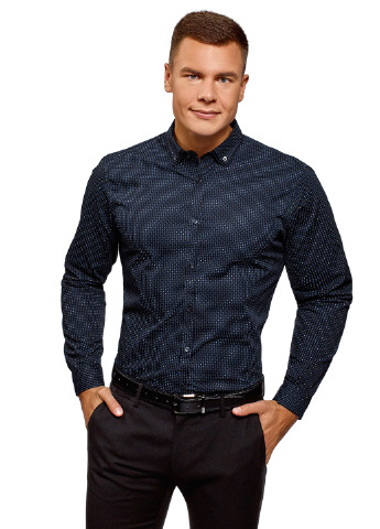 Темно-синяя кэжуал рубашка с геометрическим узором Oodji