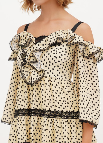 Жовтий кежуал сукня кльош, з відкритими плечима Vicolo в горошок