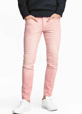 Светло-розовые демисезонные зауженные джинсы H&M