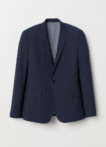 Пиджак H&M однобортный однотонный тёмно-синий деловой полиэстер, костюмная