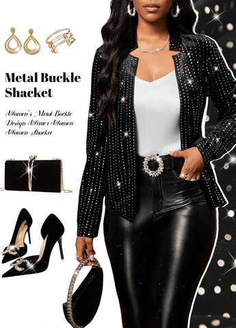 Черный женский жакет SHEIN однотонный - демисезонный