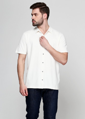 Молочная кэжуал рубашка однотонная Pierre Cardin с коротким рукавом