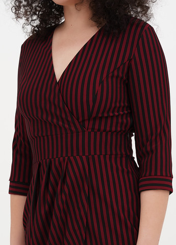 Бордовое кэжуал платье на запах Babylon в полоску