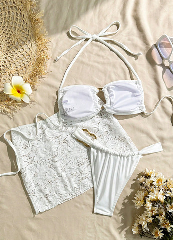 Білий літній комплект (ліф, трусики, спідниця) роздільний, бандо SHEIN
