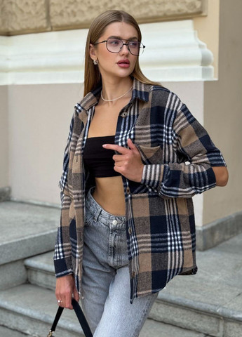 Темно-синяя кэжуал рубашка в клетку No Brand