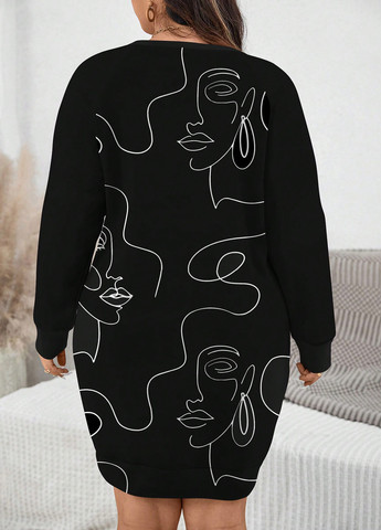 Черное кэжуал платье платье-свитшот SHEIN с рисунком