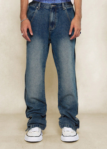 Серо-синие демисезонные прямые джинсы SHEIN